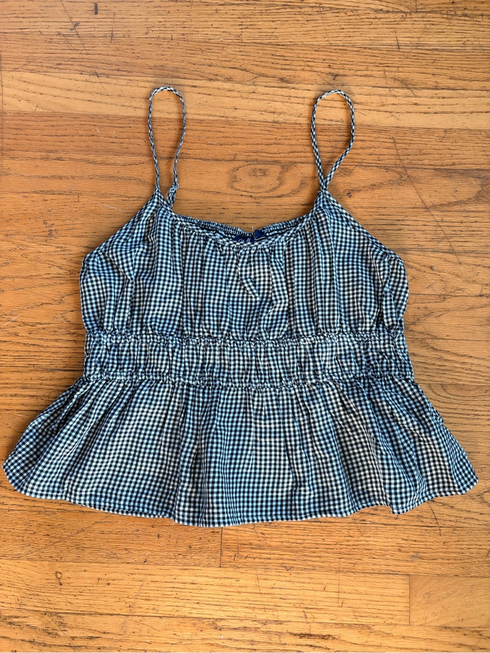 GAP Black and White Gingham Smocked Peplum Cami